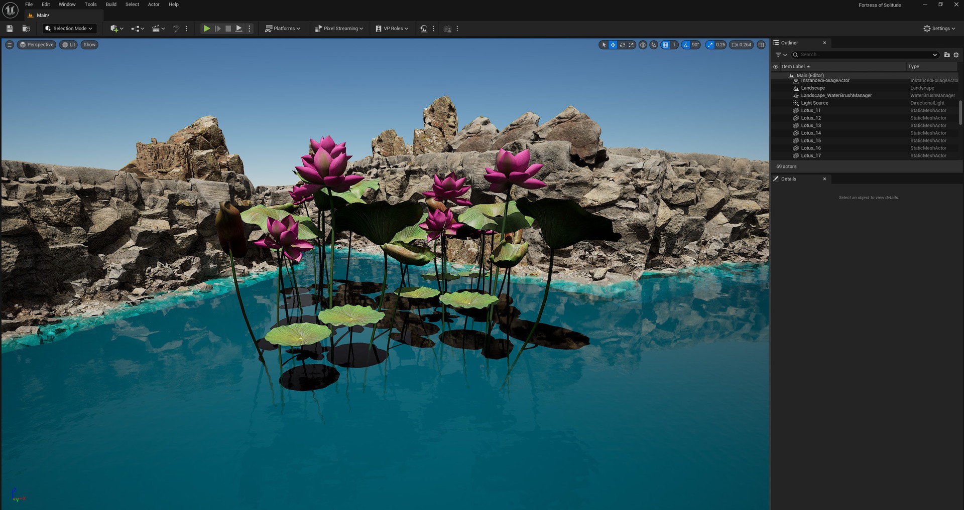 Bright early lotus environment before the addition of atmospheric fog