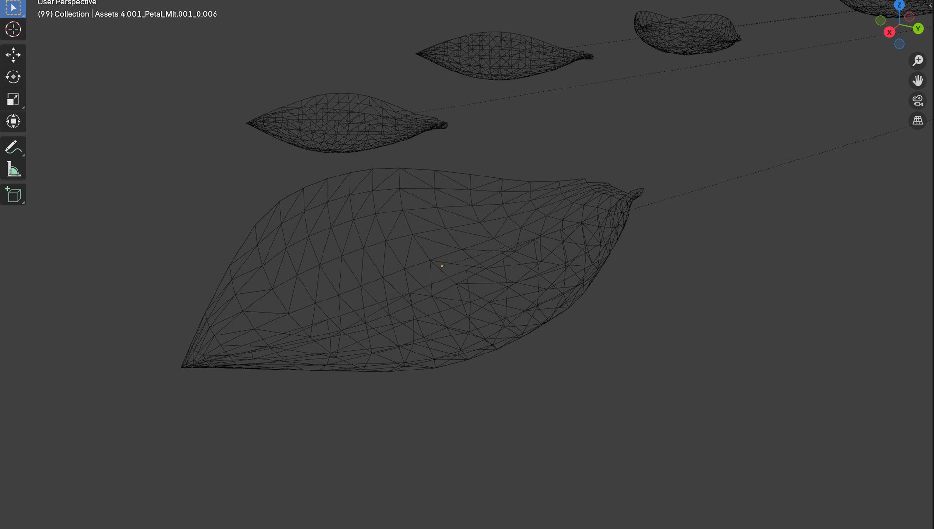 Blender view showing the topology of the lotus leaves