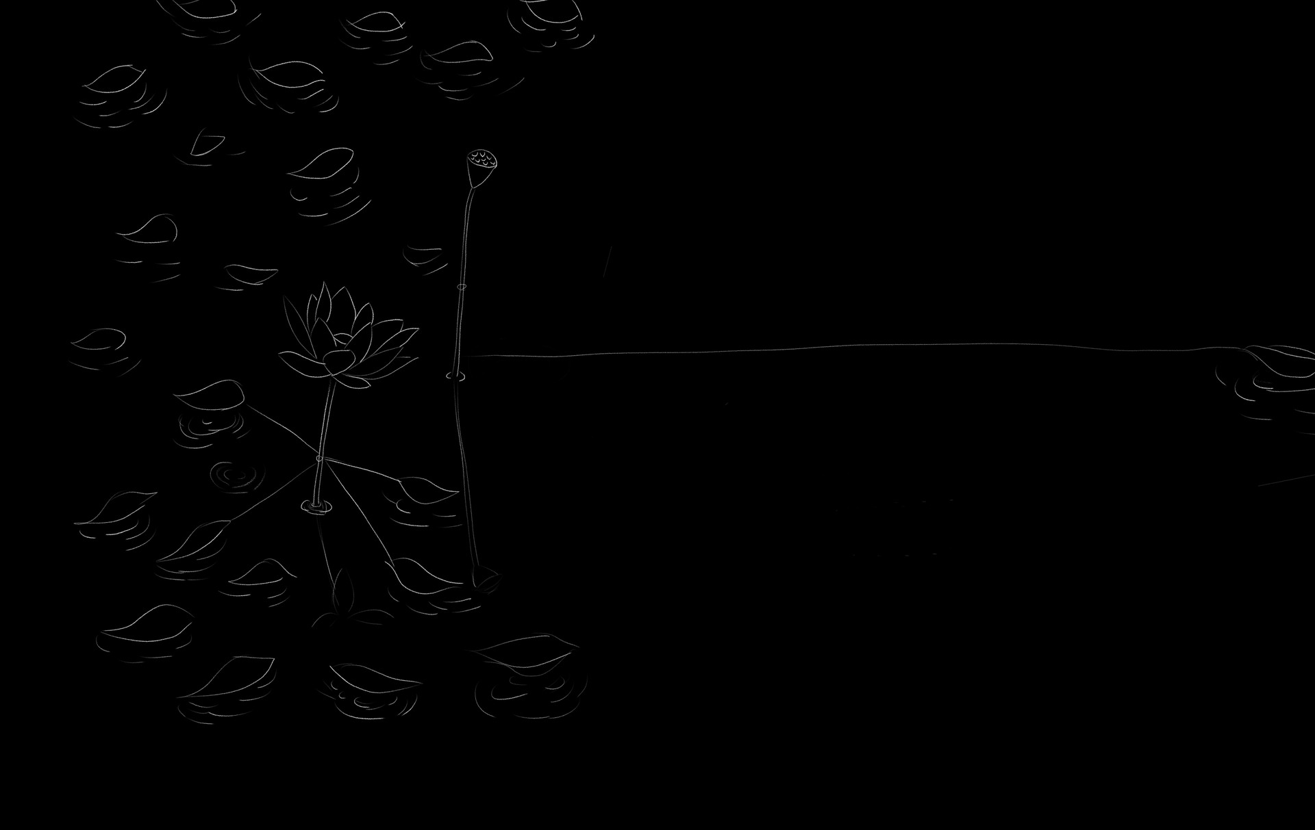 Early drawing showing the boat approaching oversized lotus plants