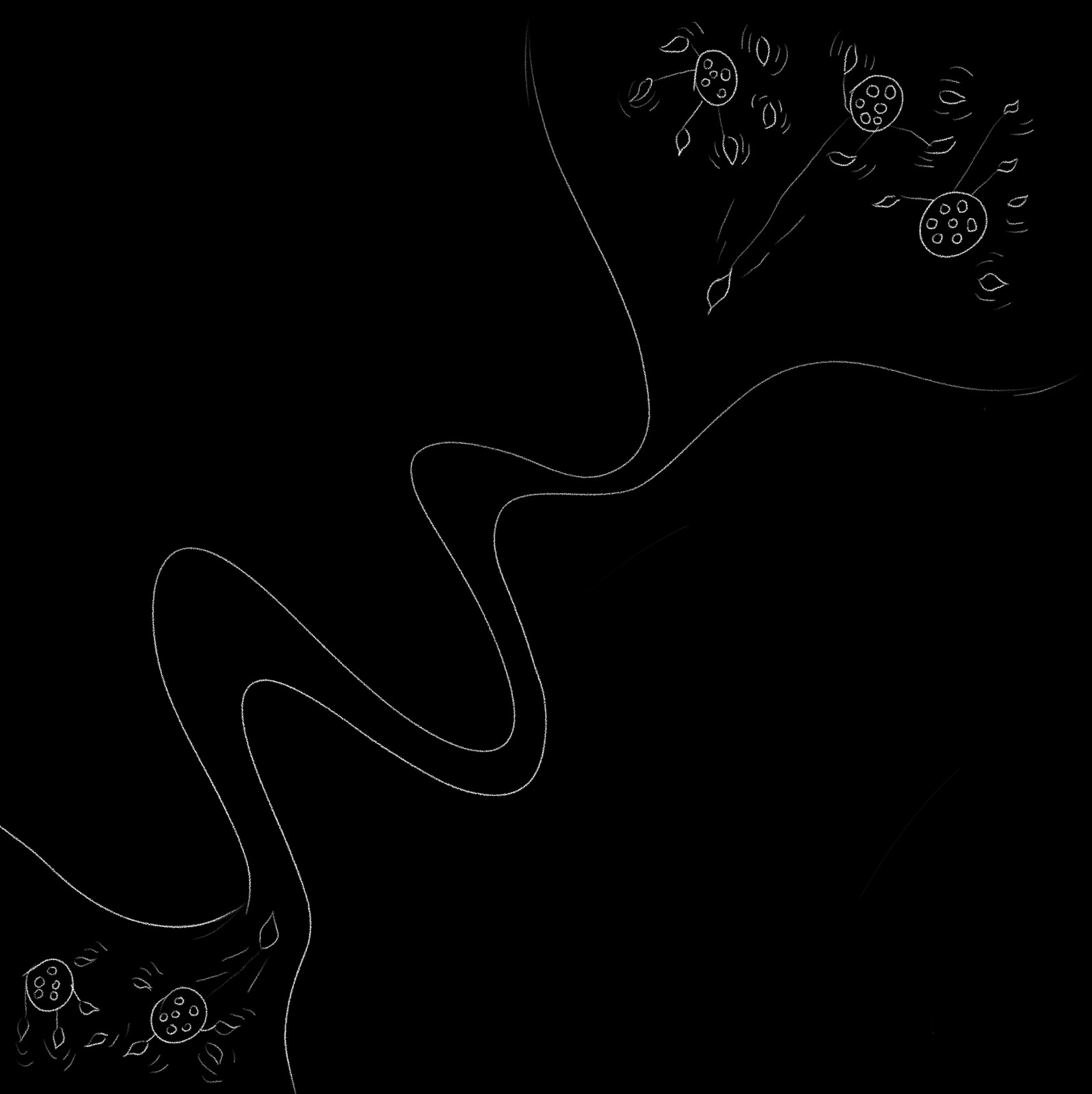 Hand-drawn plan tracing a winding passage between lotus groves
