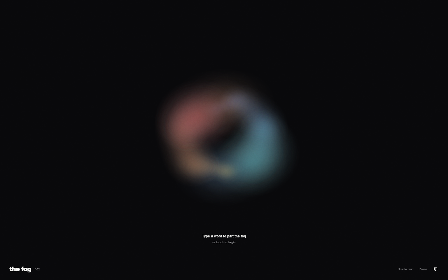 An early Gravity landing screen with tightly intertwined clouds and no visible search field