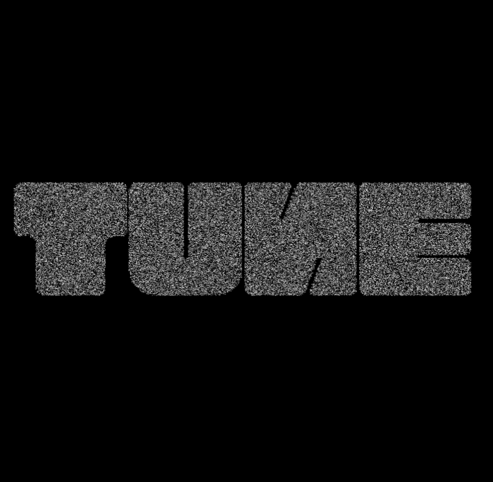 Original concept: white grains forming the word TUNE on black